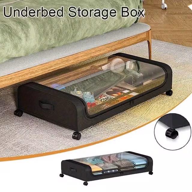 NESTLUNE Large Underbed Storage Organizer with Wheels, Black