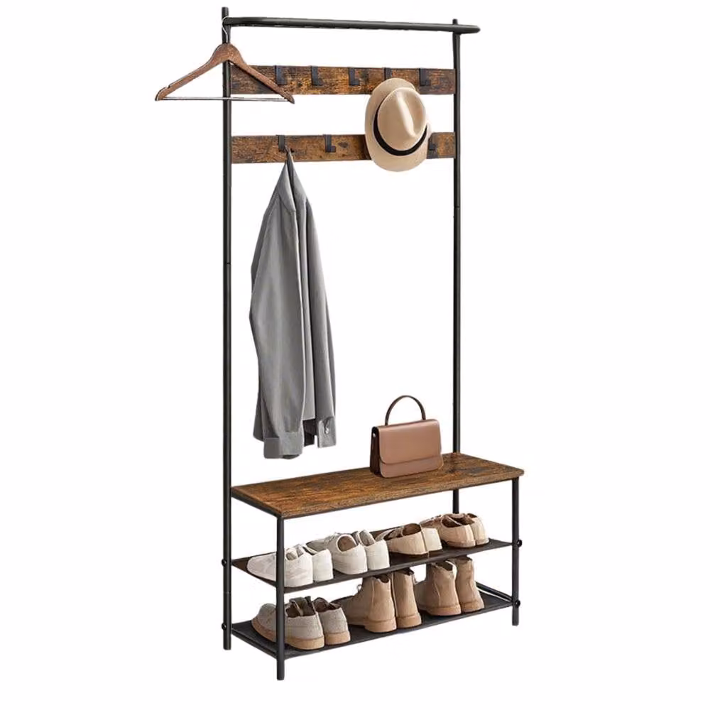 Pirlo Plush Hall Tree Coat Rack with Shoe Storage Bench in Brown, H 180 x W 90 x D 32.2 cm – 3