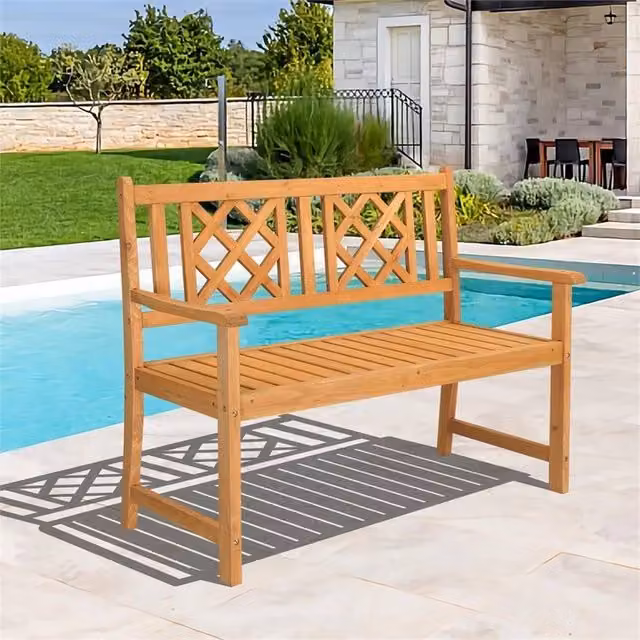 EONLION 2-Person Slatted Wood Garden Bench in Brown, Width: 100 cm