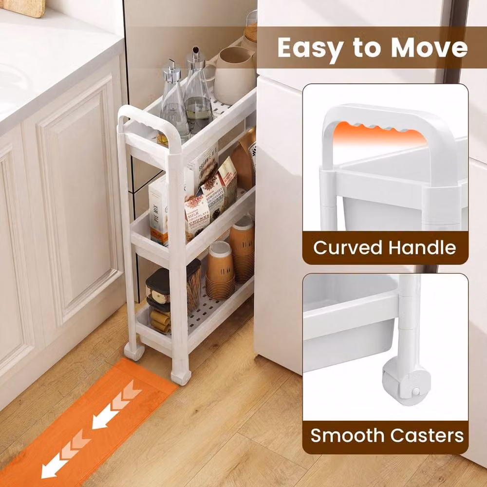 Kelvenix 3-Tier Narrow Mobile Shelving Unit in White – 2