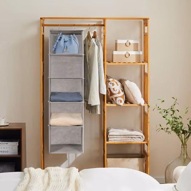 Livingandhome 5-Tier Hanging Closet Organizer Storage Baskets in Grey