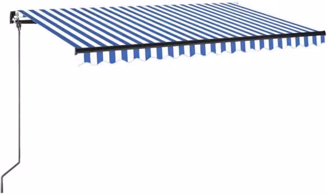 Berkfield Home Manual Retractable Awning with LED, Blue and White Striped, W: 400 cm, D: 350 cm – 1
