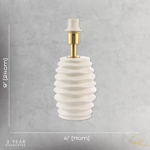 Happy Homewares Modern White Gloss Ceramic Table Lamp Base with Gold Details, H 24 cm x W 11 cm x D 11 cm – 3