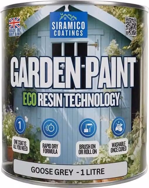 SIRAMICO COATINGS Eco Resin Premium One Coat Garden Paint for Wood, Grey, 1 l – 1