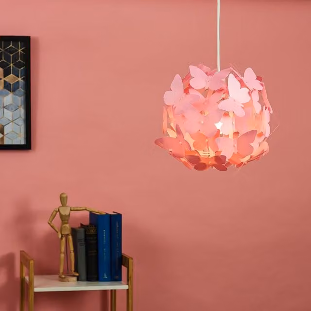 ValueLights Modern Pink Butterfly Ceiling Pendant Lamp Shade, Width: 31.5 cm – 1
