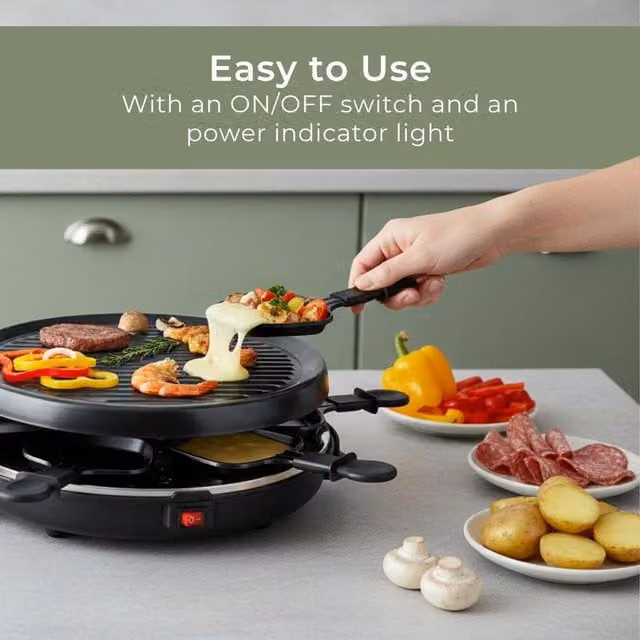 Melissa Raclette and Gourmet Set with Non-Stick Ribbed Plate in Black