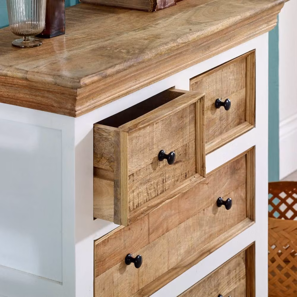 Wyld Haus Alington Four Drawer Chest in White and Brown Solid Mango Wood – 4