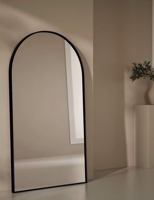 M&S Modern Metal Arch Free Standing Mirror in Black and Gold