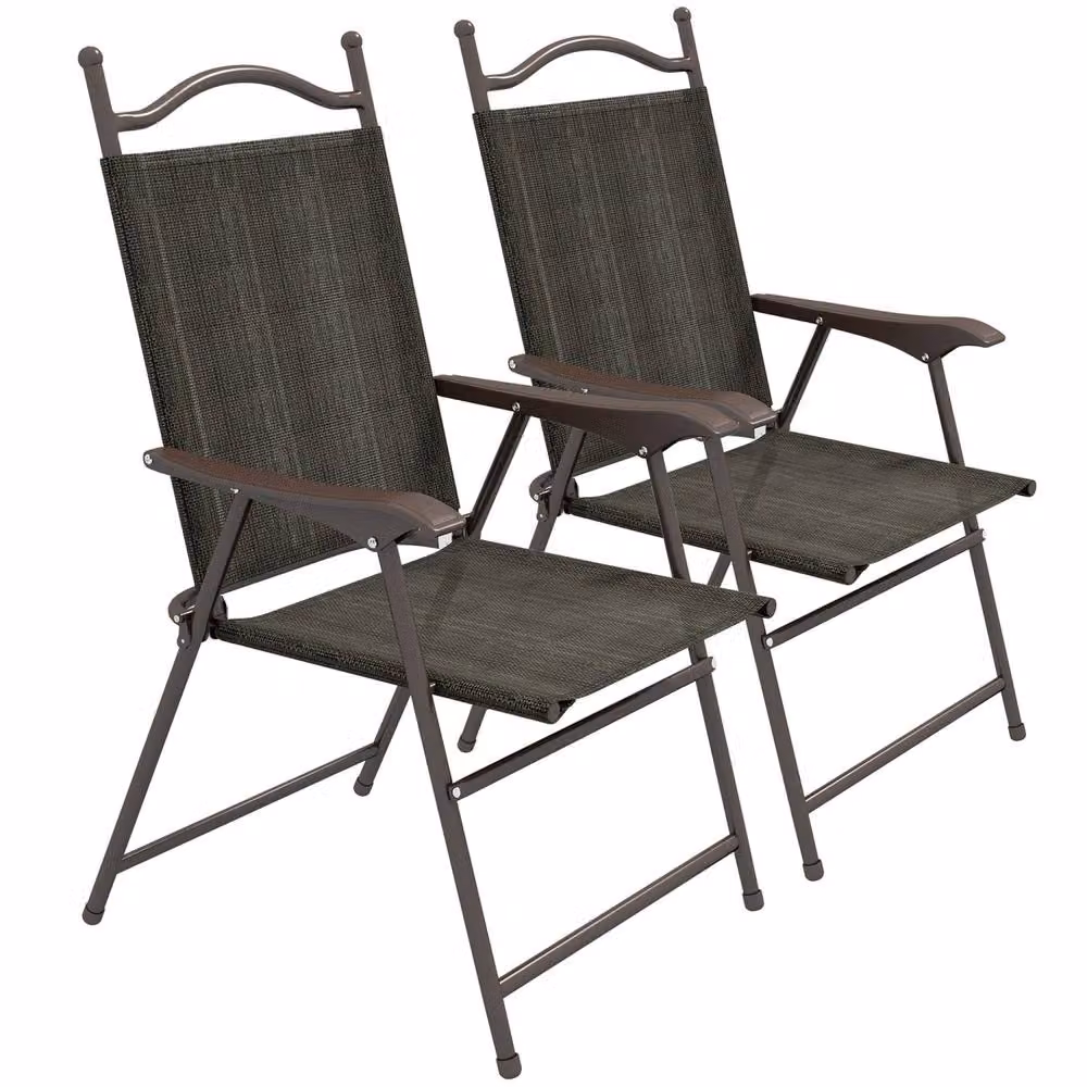 Wyld Haus Covani Set of 2 Brown Metal Folding Garden Chairs with Mesh Seats – 2