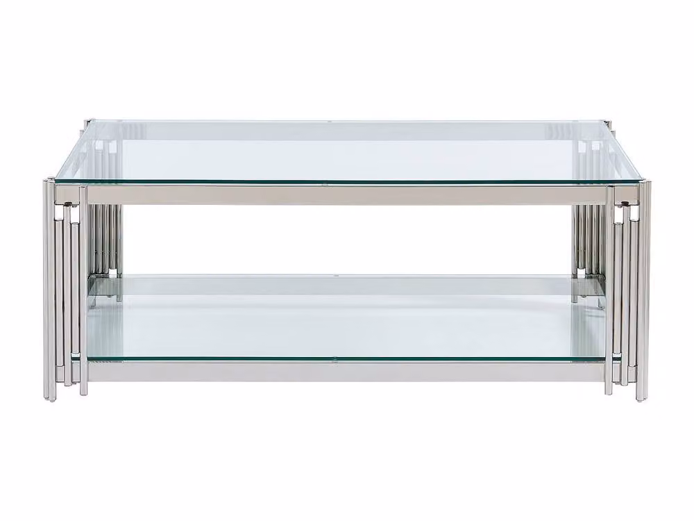 Vente-unique NOMELANO Tempered Glass and Stainless Steel Coffee Table in Silver, W/D/H: 75.0 x 63.5 x 45.5 cm – 2