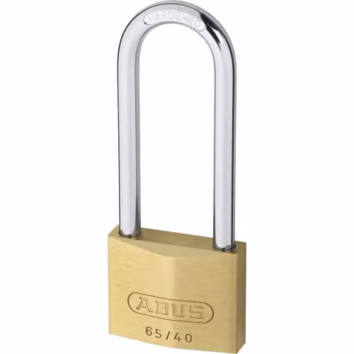 ABUS Brass Padlock with 63mm Long Shackle, Yellow, W/D/H: 40 x 40 x 15 mm