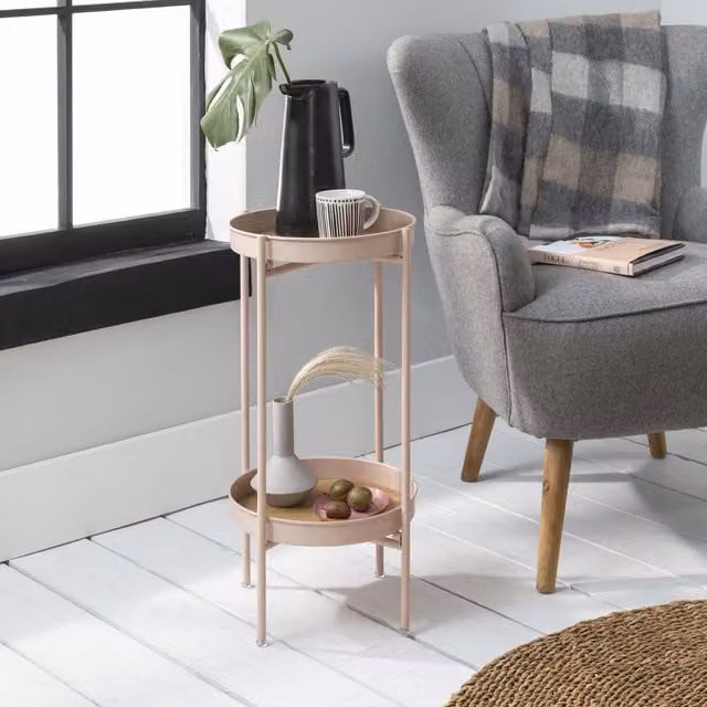 Noa and Nani Solna Small Round Wood Side Table in Pink