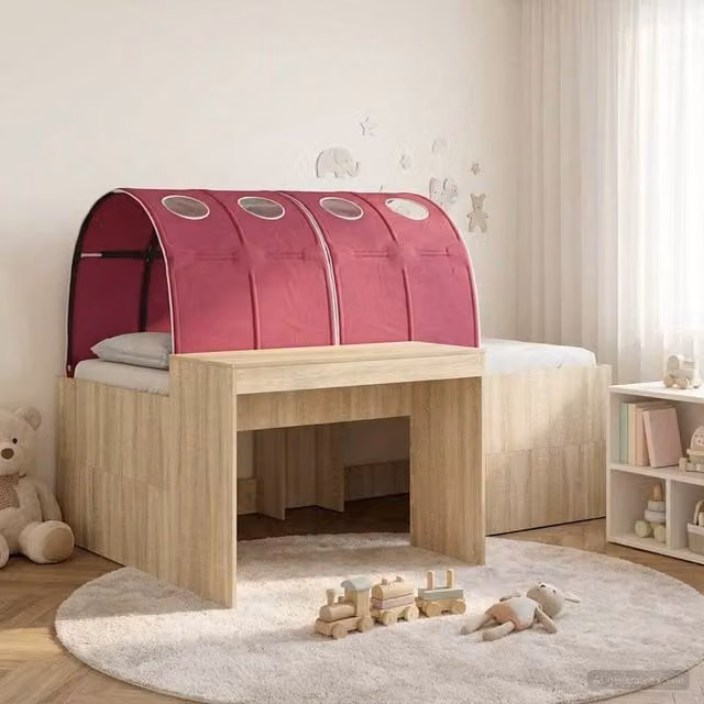 Berkfield Home Kids High Bed Frame with Desk, 3 Piece Set in Sonoma Oak and Red Brown