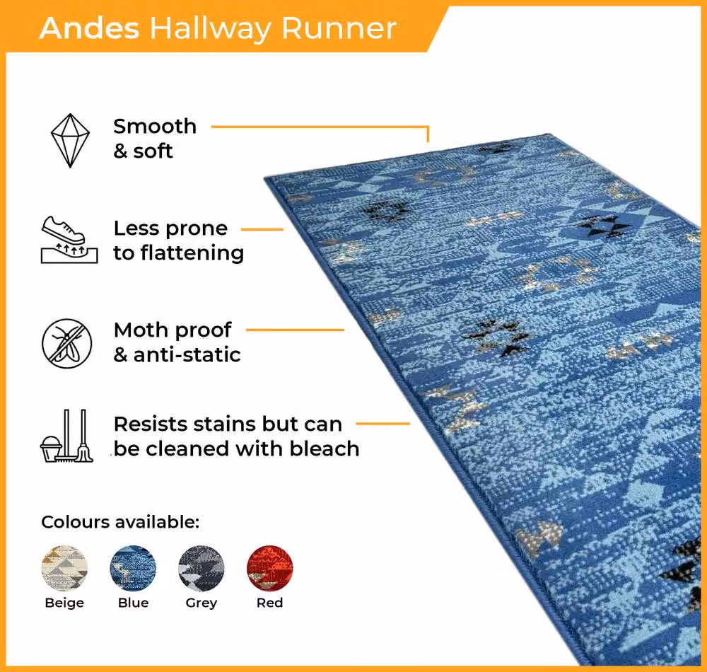 runrug Andes Beige Hallway Runner Rug, Machine Woven, Stain-Resistant, W: 60 cm, L: 360 cm, H: 0.9 cm – 5