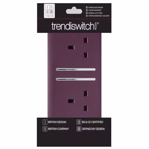 Trendi Switch 2 Gang 13 Amp Flush Wall Mounted Socket in Purple – 3