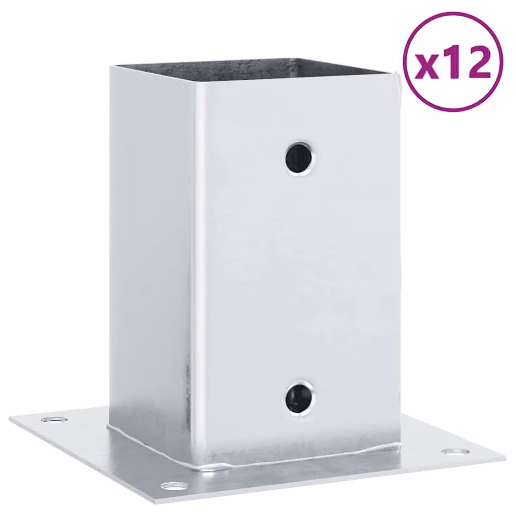 Berkfield Home Galvanised Steel Square Post Bases, Silver, 12 Pack, 81 x 81 mm – 2