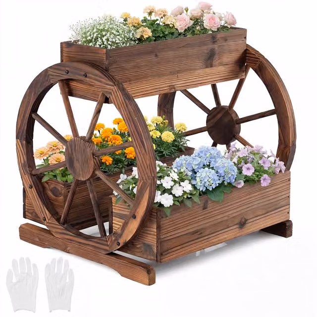 Costway Wooden Raised Bed Planter in Brown for Vegetable, Herb or Ornamental Gardens