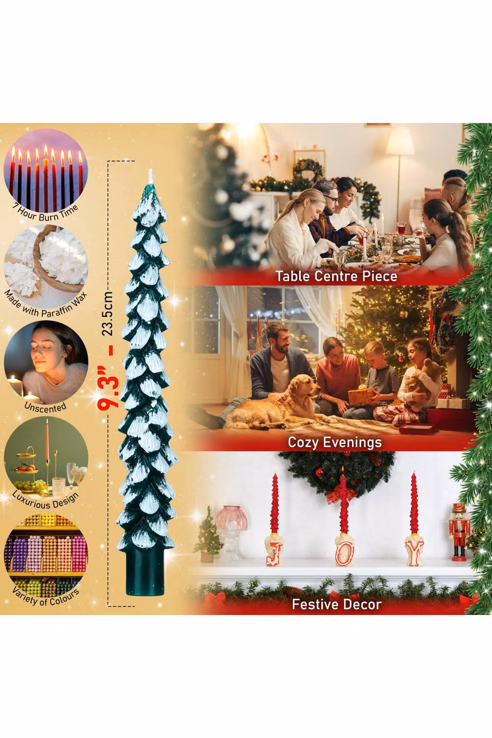 Deco Express Christmas Tree Dinner Candle Set in Green and White – 8