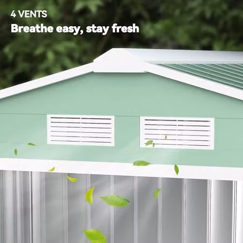 Outsunny Galvanised Steel Pent Garden Shed with Lockable Double Doors and Side Vent, Light Green, W: 210 cm, D: 120 cm, H: 185 cm – 5