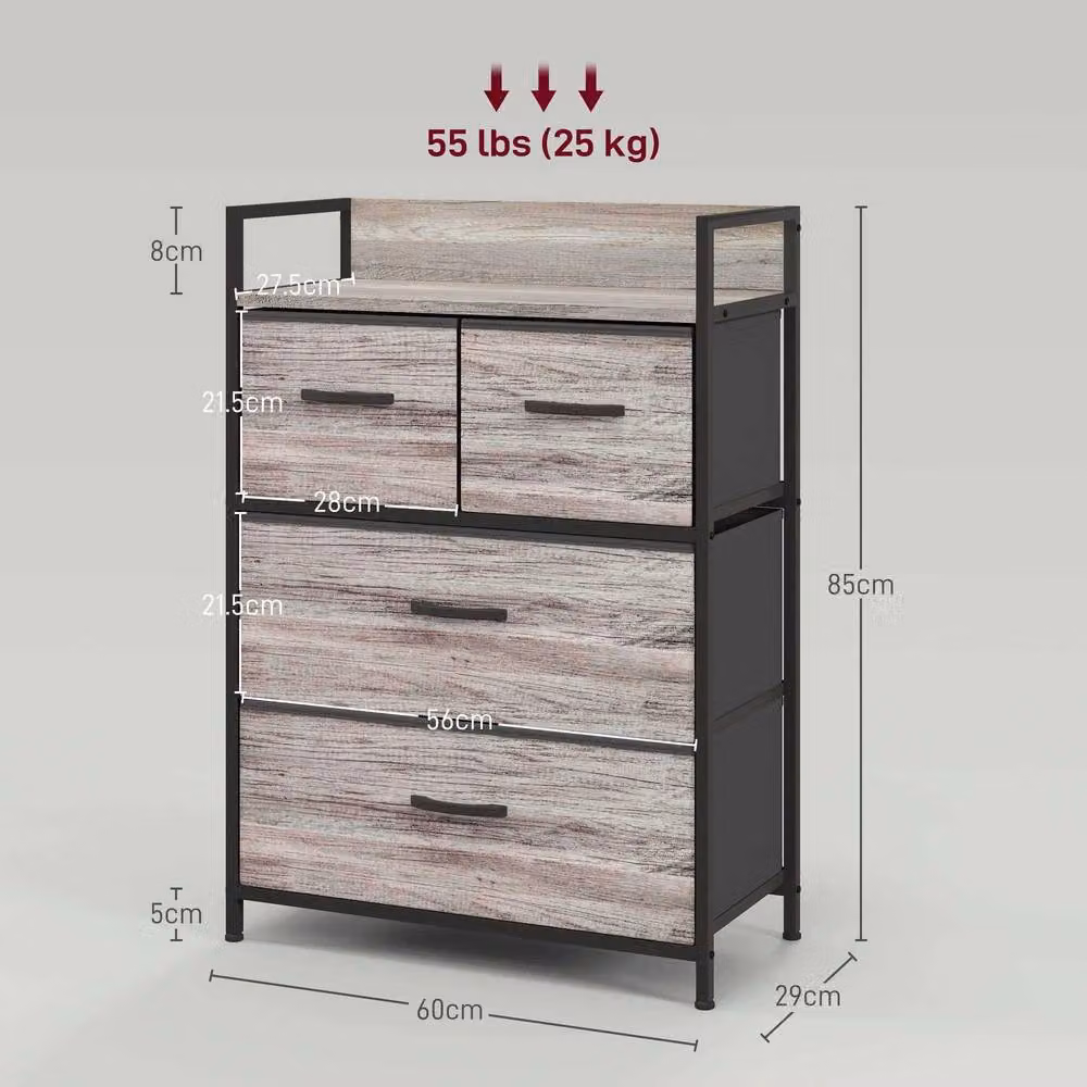 STILVORA Industrial Chest of 4 Drawers with Steel Frame in Grey Wood Effect – 3