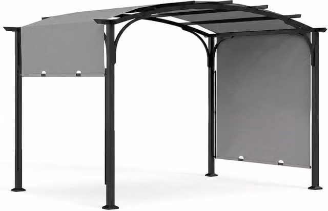 PAWNORA Curved Metal Garden Pergola with Sun Shade in Grey, W/D/H: 305 x 233 cm