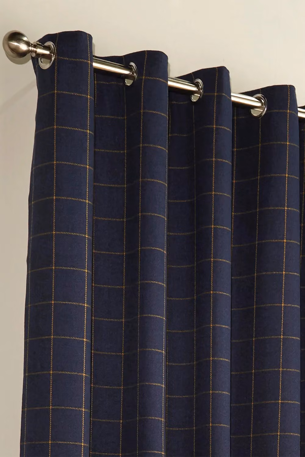 Furn Ellis Navy Blue Windowpane Check Eyelet Curtains, Thermal Insulating, Width: 168 cm, Drop: 183 cm – 2