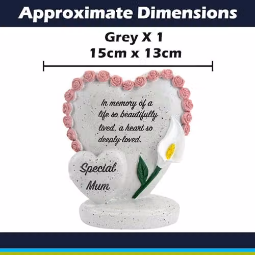 VFM e-Store Memorial Heart Flower Pot Ornament in Grey, W: 15 cm, D: 13 cm – 2