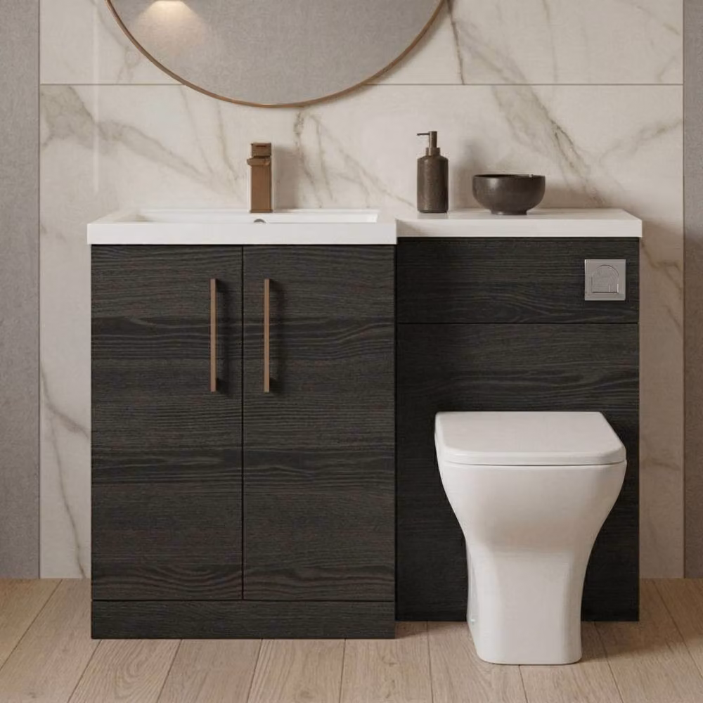 Balterley Modern Matt Black Woodgrain Left-Hand Vanity and WC Unit Combination, W: 110 cm, H: 84 cm – 7