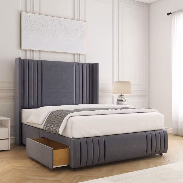 BSSPOKE Peyton Velvet Divan Bed Frame with Headboard and 2 Drawers in Charcoal Grey, Super King Size (W/D/H: 163 x 200 x 30.48 cm)
