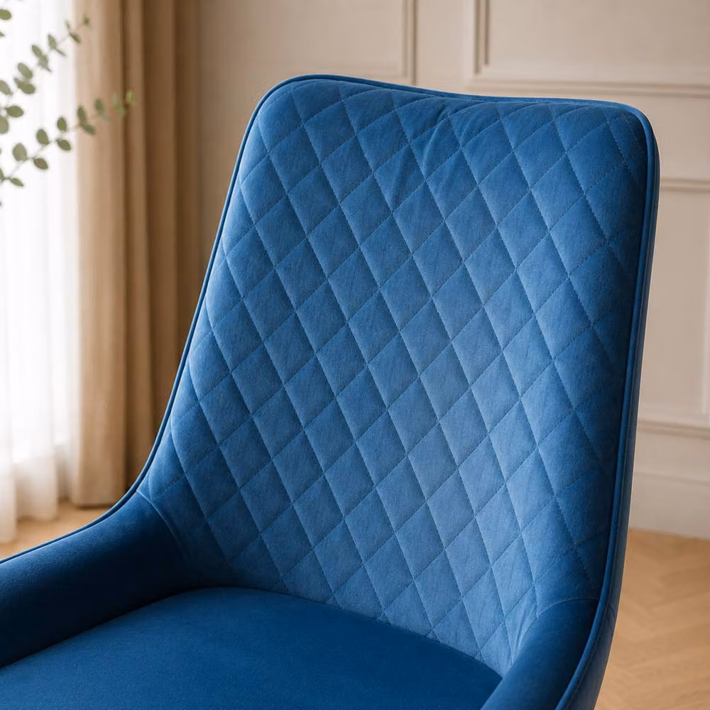 Stratus Interiors Luna Quilted Velvet Dining Chair in Petrol with Black Metal Legs – 2