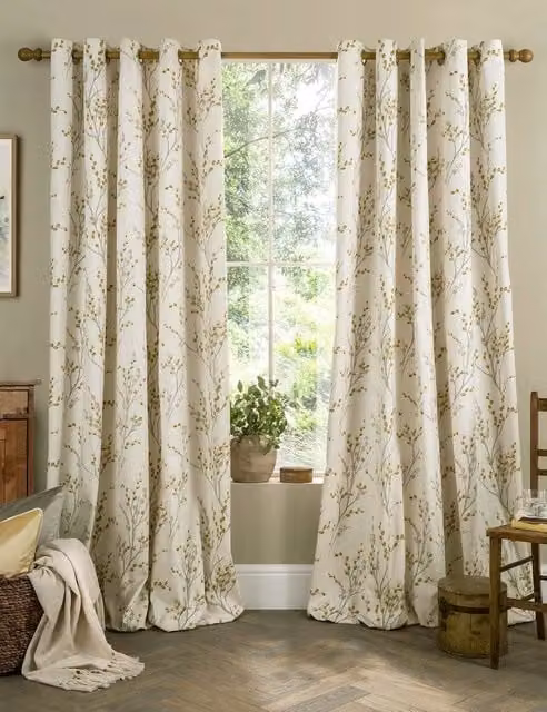 Laura Ashley Pussy Willow Floral Eyelet Curtains in Yellow Mix