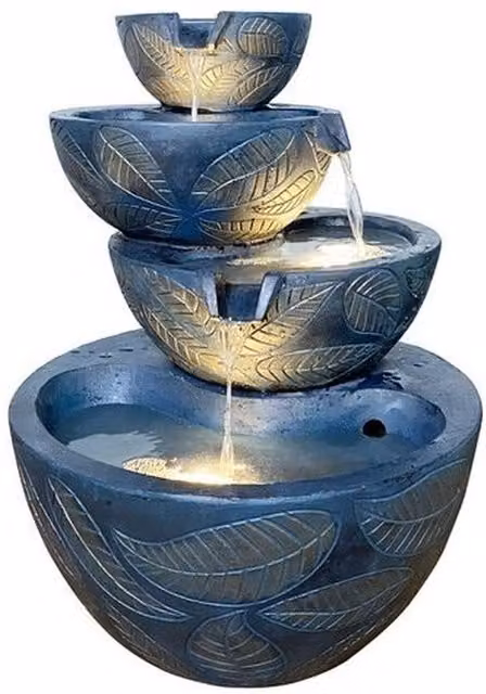 Tranquillity Water Features Golden Leaf Modern Solar Cascade Water Feature in Grey Resin