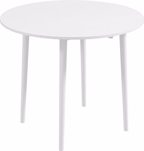 HOMCOM Round White Folding Kitchen Dining Table with Wood Legs and Drop Leaf Top – 1
