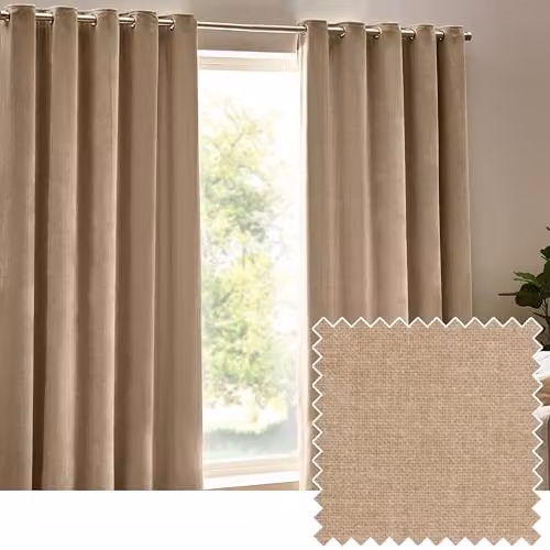 Riva Home Heavy Chenille Velvet Eyelet Curtains, Beige/Sand, W: 168 cm, H: 229 cm