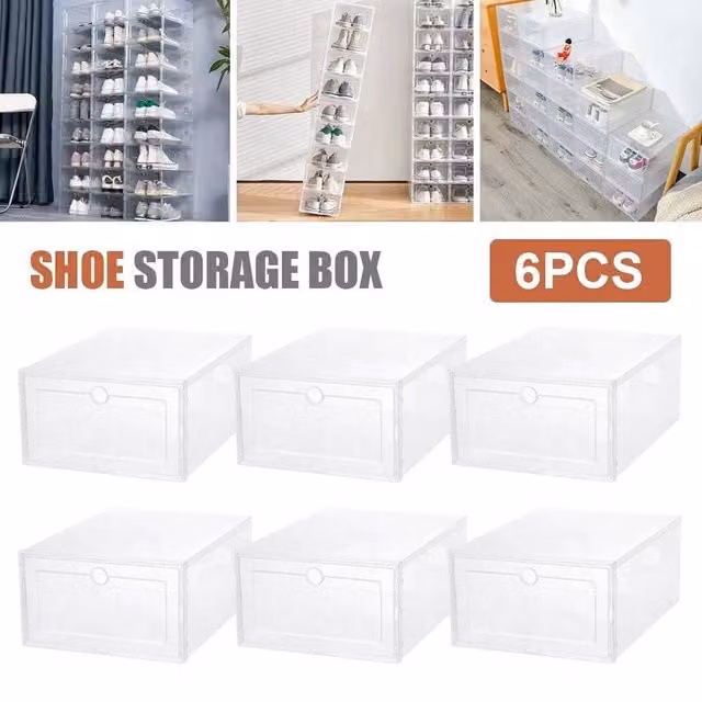 PAWNORA 6 Pack Transparent Hard Plastic Shoe Storage Boxes in Clear – 1