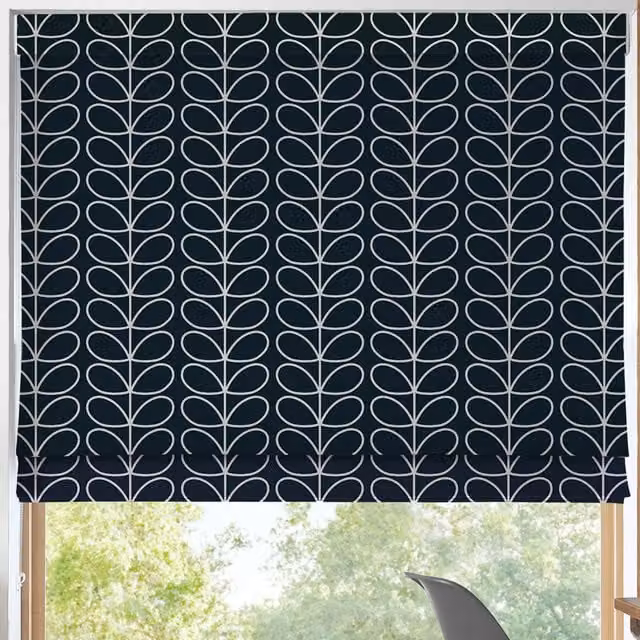 Orla Kiely Linear Stem Made to Measure Blackout Roman Blind in Navy Blue