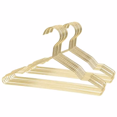 Harbour Housewares 20x Gold Metal Childrens Wire Coat Hangers with Trouser Bar and Non Slip Notches
