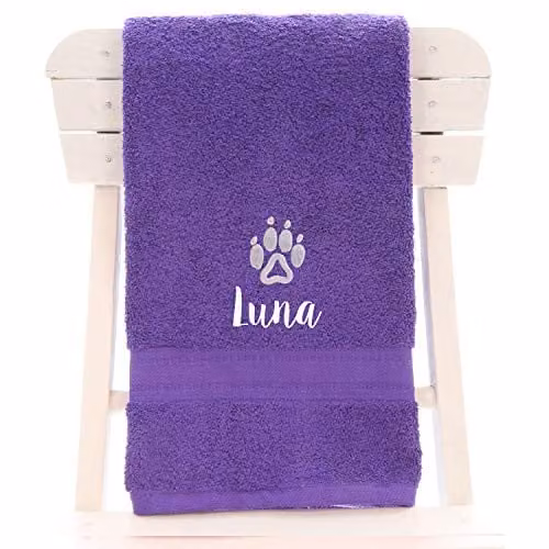 Duncan Stewart Personalised Dog Towel in Purple