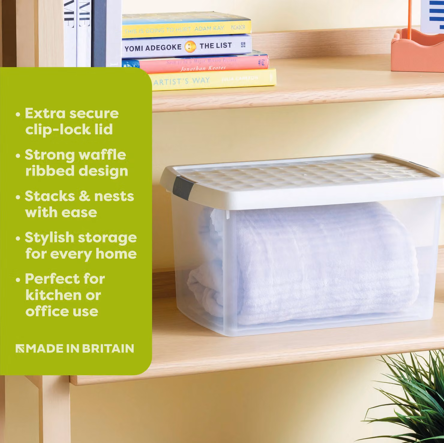 Wham Set of 3 Stackable 14L Rectangular Plastic Storage Boxes with Lids in Beige and Transparent – 2