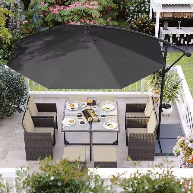 The Bazaarist Cantilever Banana Garden Parasol Umbrella with Crank Lift System and UPF 50+ Hanging Shade in Grey
