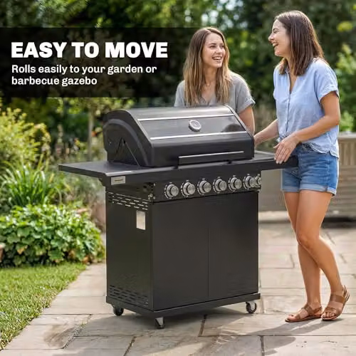 Outsunny 6+1 Burner Gas BBQ Grill with Warming Rack and Side Burner, Black – 9