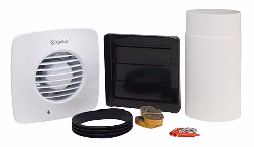 Xpelair Simply Silent DX100TS Bathroom Extractor Fan with Wall Fitting Kit and Timer, White