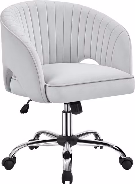 Yaheetech Modern Tufted Barrel Back Office Task Chair in Grey Fabric with Metal Frame and Castors