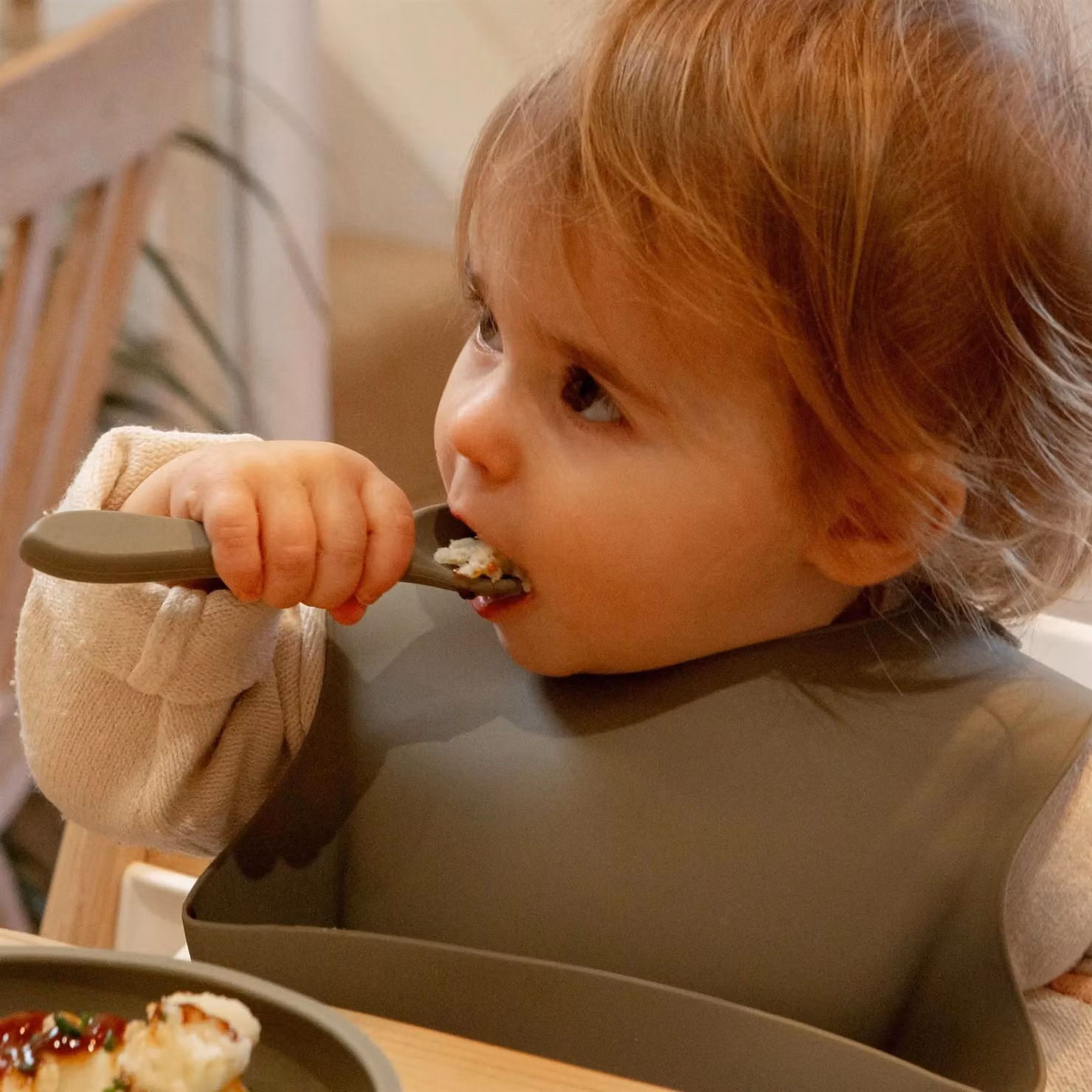 Tiny Dining Ergonomic Silicone Weaning Fork for Babies and Toddlers, BPA-Free, Beige – 3