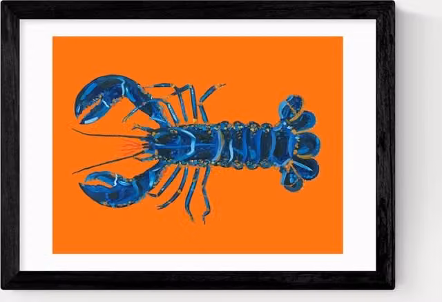 East End Prints Lobster on Orange Framed Art Print in Black, White and Orange