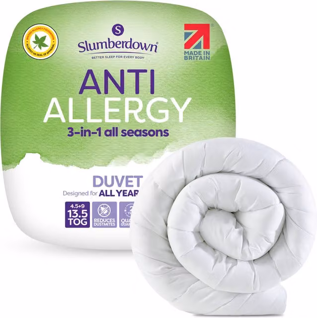 Slumberdown Anti Allergy 13.5 Tog All Seasons Duvet, White, Single
