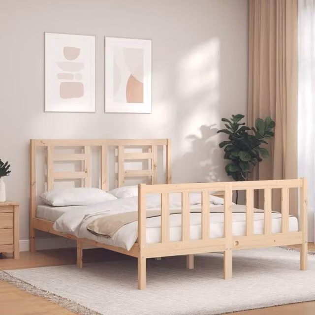 Berkfield Home Rustic Solid Pine Bed Frame with Headboard, Brown, W: 140 cm, L: 200 cm