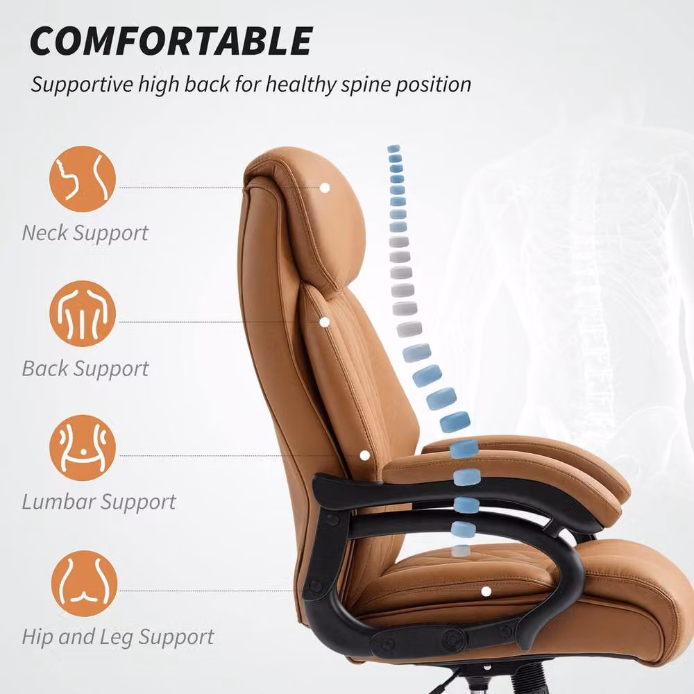 EONLION Brown Synthetic Leather Modern Task Chair with Headrest and Armrests – 3