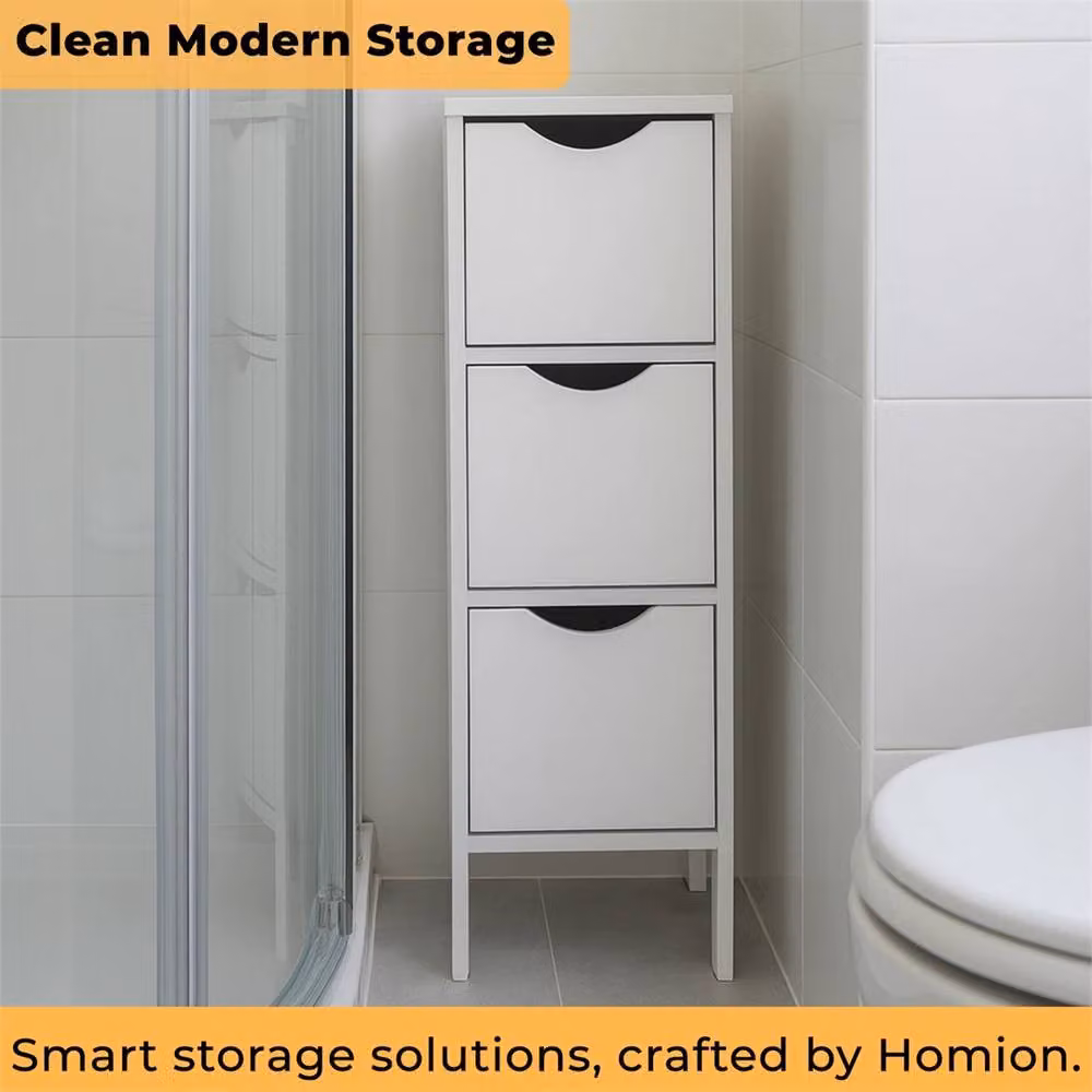 Nordara Slim 3 Drawer White Lacquered MDF Wood Storage Unit for Bathroom and Bedroom – 2