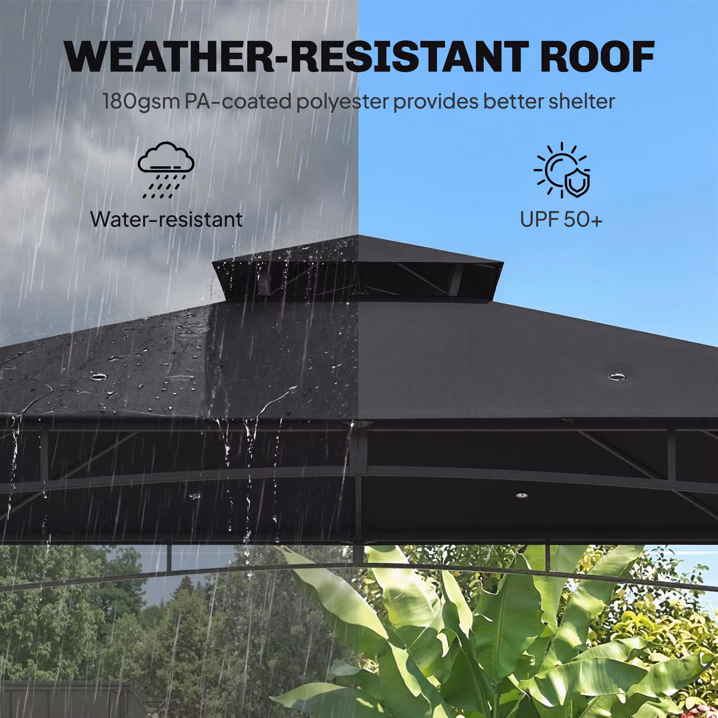 Outsunny Black Garden Gazebo with 2-Tier Hip Roof and Metal Frame, W: 300 cm, D: 300 cm, H: 285 cm – 4